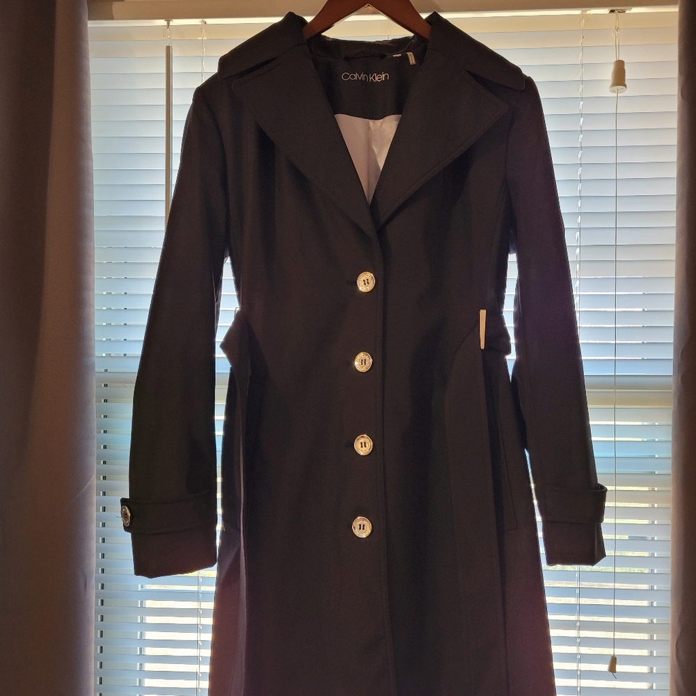 Calvin Klein hooded trench coat with silver buttons